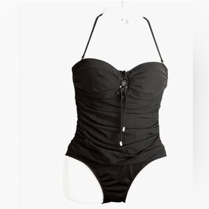 Ralph Lauren Black Slimming Laced up Bodice One Piece Swimsuit